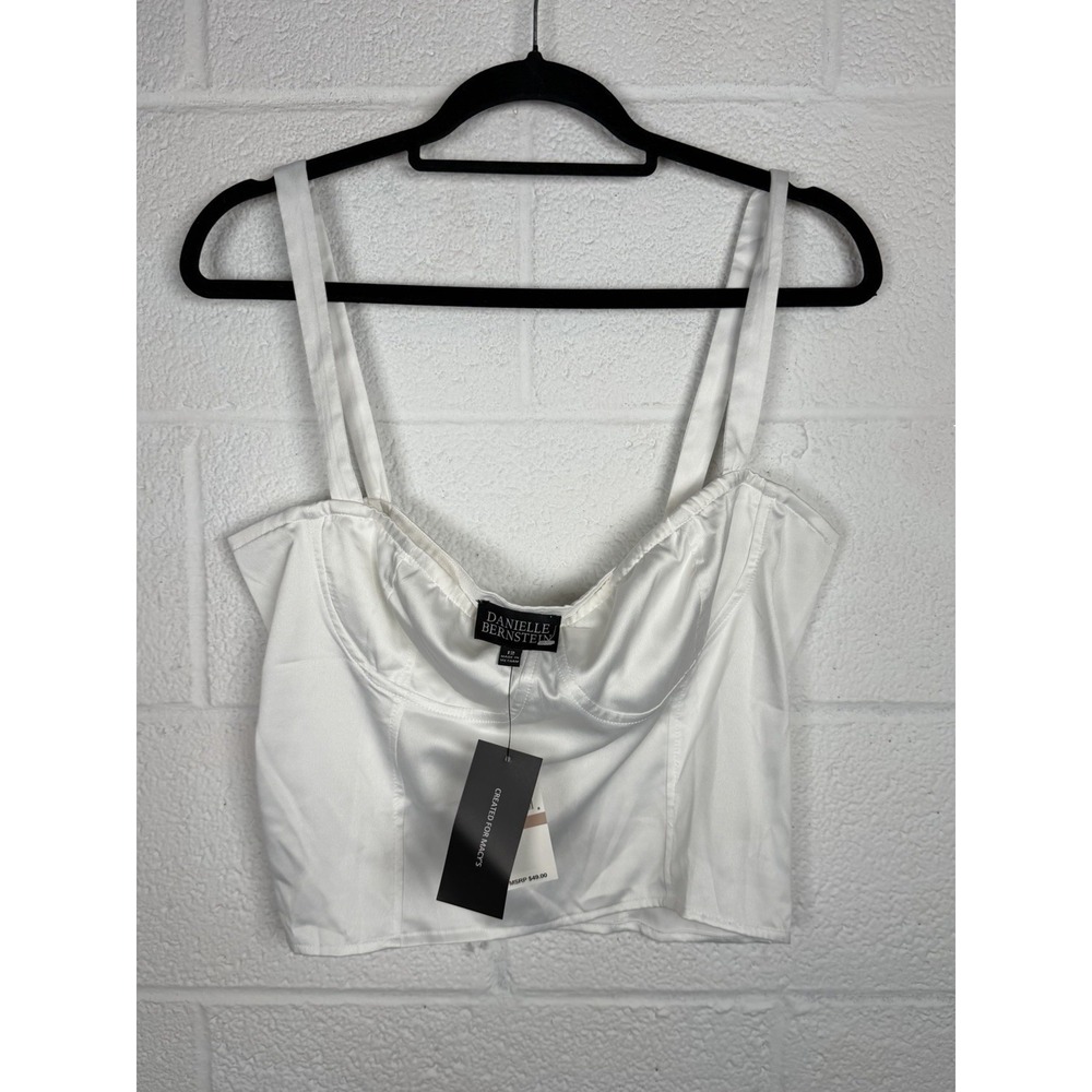 Danielle Bernstein Satin Corset Crop Top White Cloud Bustier Cami 12 NWT